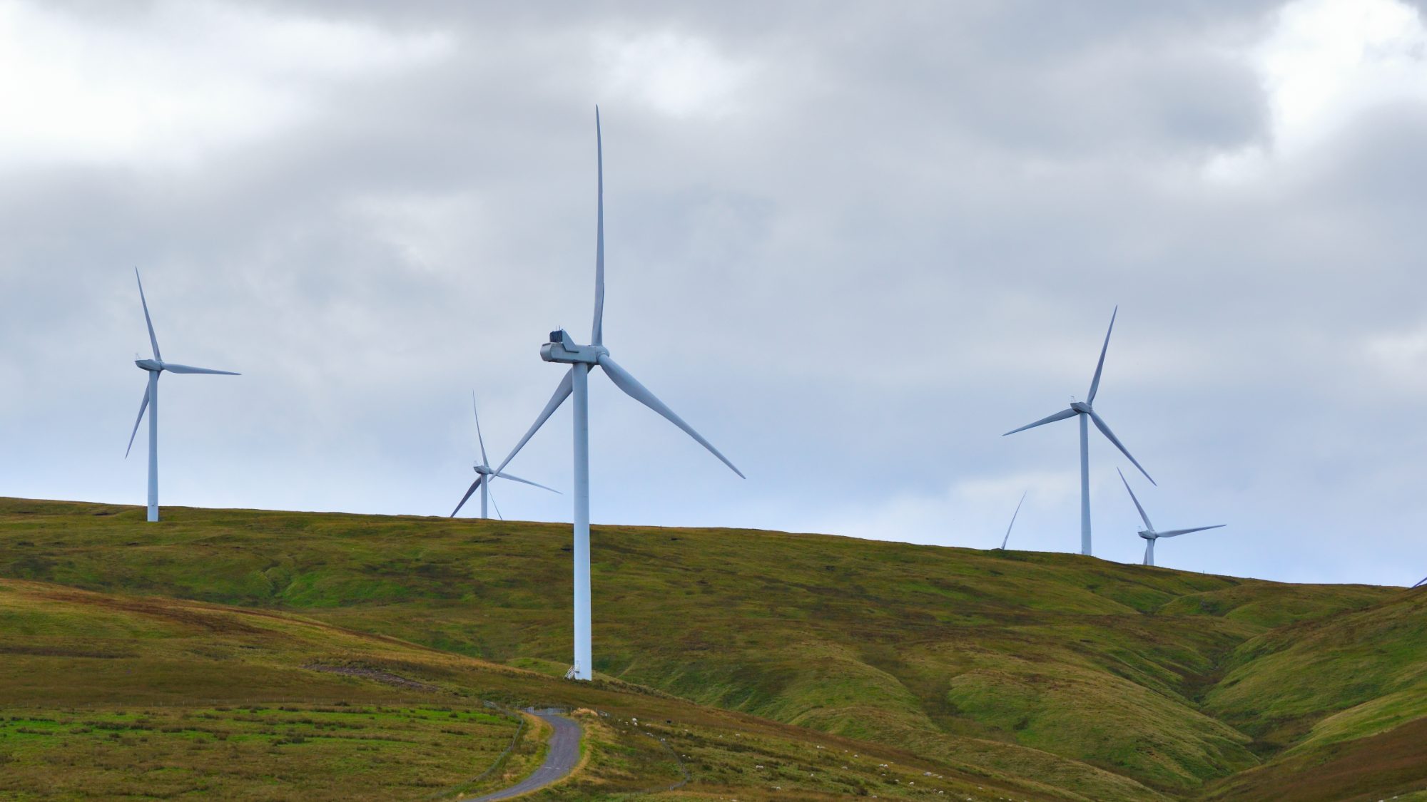 Onshore wind turbines on a ridgeline